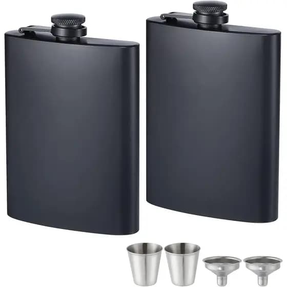 ROMORC 2 Frascos de Bolso para Bebidas Alcoólicas, Preto Fosco, 8 Oz, Aço Inoxidável, Frascos Finos à Prova de Vazamento