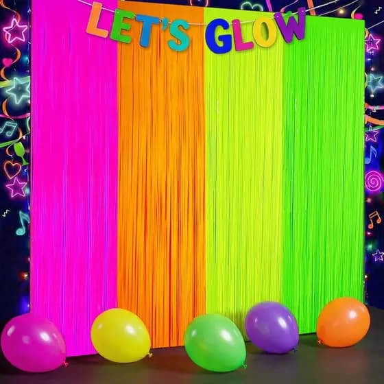 4 Peças de Cortinas que Brilham no Escuro, Artigos para Festa, Decorações Neon para Festa, Cortinas de Franjas de Folha 