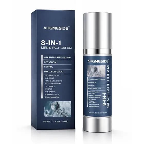 Creme Facial 8 em 1 para Homens, Hidratante Diário Antienvelhecimento com Ácido Hialurônico e Manteiga de Karité, Ajuda