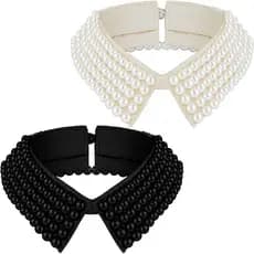 Hicarer 2 Peças Colar de Pérolas para Mulheres, Gola Falsa Destacável, Gola Bib com Pérolas Simuladas