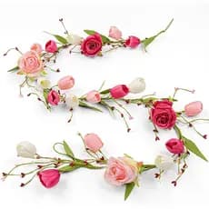 Guirlanda de Flores Românticas para o Dia dos Namorados de 5 Pés, Guirlanda Floral de Rosas Vermelhas, Brancas e Rosas,