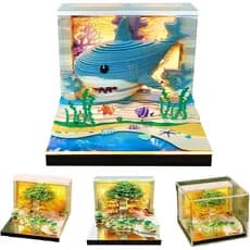Calendário 3D com Luz LED, Bloco de Notas 3D com Arte de Escultura em Papel, Calendário de Mesa Destacável para Planejad