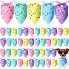 Sanwuta 50 Peças de Bandanas de Aniversário para Cães em Cores Pastel com Estampa de Confeitos, Bandanas Triangulares pa