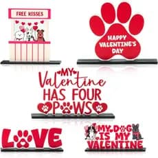A1diee Placas Decorativas de Madeira para Bandeja em Camadas com Tema de Cães para o Dia dos Namorados - 5 Peças de Anim