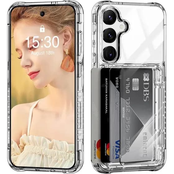 Capa Carteira Transparente ACANDYA para Samsung Galaxy S25 Plus com Porta-Cartões, Protetora, Antichoque, Antirrisco, An