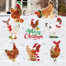Suzile 8 Peças de Placas de Natal para Jardim com Estacas, Tema de Frango, Placas Decorativas para Jardim, Decorações Im