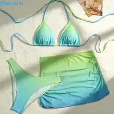 BREPOCH Biquíni Maiô , Roupas De Praia Deep-V 3 Em 1 Conjunto De Roupa De Banho De Cor Gradiente , Ajuste Fino