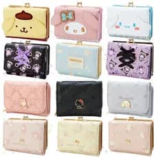 Sanrio PU Carteira Porta-cartões Hello Kitty Kuromi Moda Casual Couro Dobrável Presente de Aniversário Cinnamoroll Co