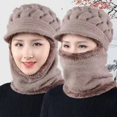 Coral Fleece Winter Hat Beanies Women Hat Scarf Warm Breathable Wool Knitted Hat For Women Double Layers Protection Caps