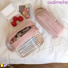 OUDIMEIHE Bolsa De Papelaria Rosa Coreana , Estojo Multicamadas Para Caneta De Cartão De Cosméticos De Armazenamento De