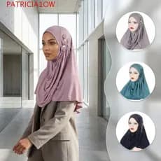 PATRICIA1OW Hijab Muçulmano , Hijabs Femininos Elegantes De Cobertura Completa , Turbante Instantâneo Com Borla Respiráv