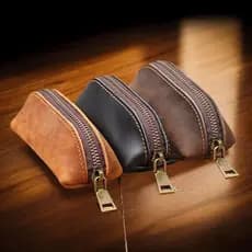 [BI] Bolsa De Moedas De Couro Genuíno Vintage Com Zíper Carteira Retrô Porta Cartão De Crédito-Chaves Feminino Organizad
