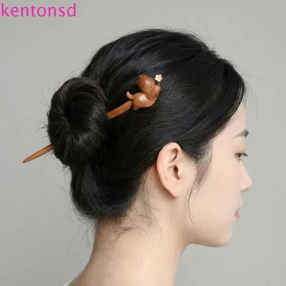 Grampo De Cabelo Estilo Chinês KENTONSD , Bastão De Sândalo De Desenho Animado , Garfo Em Formato De Animal