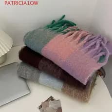 PATRICIA1OW Lenço Xadrez Quente Engrossar Estilo Coreano Cachecóis De Lã Treliça Listra Para Mulheres Envoltórios Pashmi