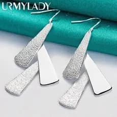 URMYLADY 925 Prata Esterlina Suave Fosco Três Setor Brincos Para Mulheres Festa De Casamento Moda Charme Jóias