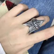 ❤ Anel de estrela de cinco pontas sobreposto divertido Original estilo Punk masculino joias femininas exageradas