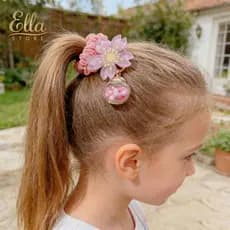Mesh Fabric Hair Ties Comfortable 2pcs High Elastic with Glossy Transparent Cherry Blossom Pendant Filled Colorful Beads