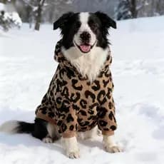 Casaco para Cães com Capuz em Lã de Cordeiro com Estampa de Leopardo, Roupa Térmica Quente para Animais de Estimação no