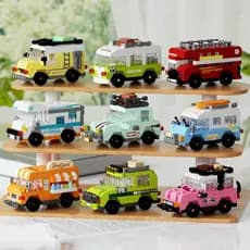 Blocos de construção para crianças, montagem educacional de partículas, ônibus de desenho animado, modelo de carro, brin