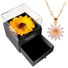 Colar Pingente Girasol Caixa Namorada Girassol Eterno Dia dos Namorados Feminino Presente Eu te Amo