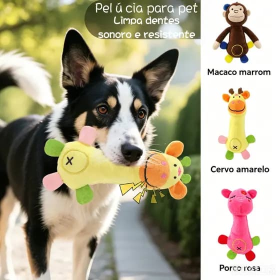 Conjunto com 3 brinquedos de pelúcia sonoros para cachorros, resistentes a mordidas