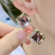 Versão coreana temperamento em forma de diamante roxo rosa diamante brincos de cristal pequenos requintados brincos simp