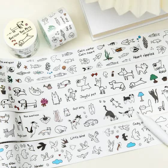 Mr. Paper 200cm/rolo de fita washi recortada, pintada à mão, com padrão de graffiti simples e desenhos de animais, fita