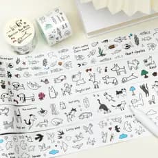 Mr. Paper 200cm/rolo de fita washi recortada, pintada à mão, com padrão de graffiti simples e desenhos de animais, fita