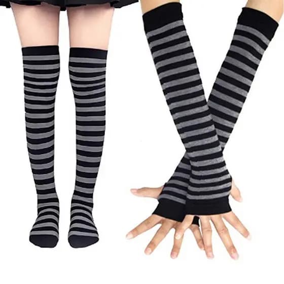 Conjunto de Meias Longas até o Joelho Quentes para Panturrilha Alta / Luvas Listradas CWD9