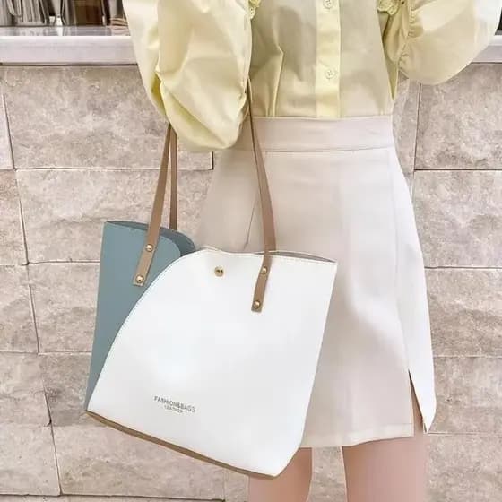 1 Pçs Tom Duplo Cor Bolsa De Ombro Couro Do Plutônio Sacos De Compras Feminino Casual Grande Capacidade Retalhos