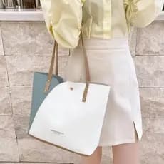 1 Pçs Tom Duplo Cor Bolsa De Ombro Couro Do Plutônio Sacos De Compras Feminino Casual Grande Capacidade Retalhos