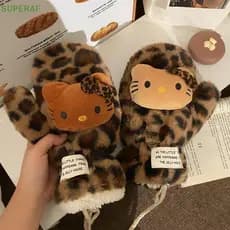 SUPERAF Outono E Inverno Leopardo Impressão Ampliada Luvas Grossas À Prova De Vento Grosso Quente Pendurado Pescoço De D