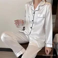 Pijama De Manga Longa De Seda Mulher