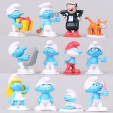 12Pcs/Set 5cm The Smurfs Anime Figura Gargamel Smurfette Blue Elf Dwarf Gnome Q Versão PVC Figuras De Ação Modelo Doll T
