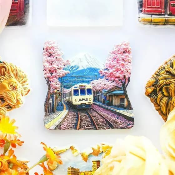 Ímã De Geladeira De Trem Japonês-Lembrança Icônica 3D Fuji E Sakura Presente Exclusivo De Paisagem Japonesa Para Viagens
