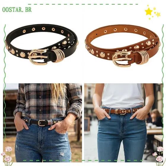 Cinto De Cogumelo Dourado Embutido OOSTAR , Metal Pesado Com Rebite Fino Fivela , Cintura De Vestido De Couro Pu