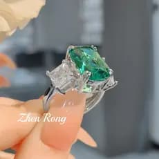 ❤ Moda luz luxo verde paraíba conjunto de jóias grande quilate verde diamante pingente princesa colorido tesouro brincos
