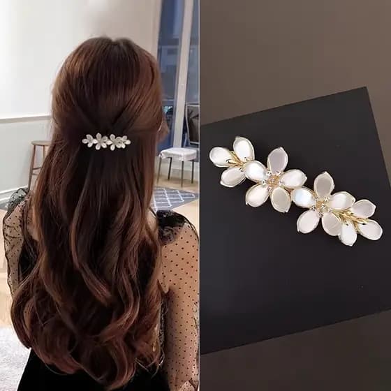 Presilha De Cabelo Floral Elegante , Clipe Francês , Garra De Primavera , Strass , Acessório Noiva Para Hal
