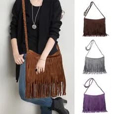 Twupb Bolsa De Ombro Feminina De Couro Com Franjas Ajustável Com Alça De Tricô Flexível / Estilo Étnico / Pu / Cor Lisa