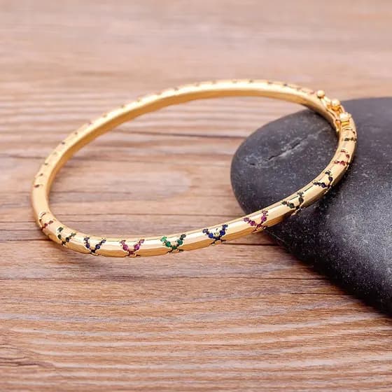 Novo Design Moda Ouro Cor Jóias De Cristal Feminino Cobre Zircônio Pulseiras Abertas CZ Encantadoras