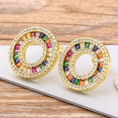 Desenho Original Zircônio De Cobre Luxo Brincos Coloridos Arco-Íris Huggie Mulher Stud Jóias Presente