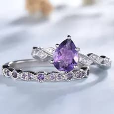 Elegante Incrustado Com Anéis De Pedra Roxa Gota D'água Conjunto De Festa Da Moda Para Joias Femininas