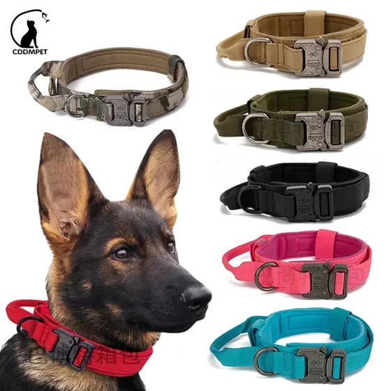 Coleira Militar Tático Ajustável Para Cachorro Animais De Estimação Coleiro Cães Médios E Grandes