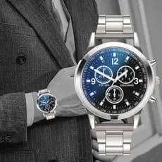 Relógio De Quartzo Masculino Chique-Moda Empresarial Com Vidro De Luz Azul Atraente