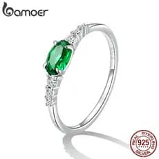 Bamoer 925 Anel De Prata Verde Zircão Luxo Moda Jóias Presente Feminino