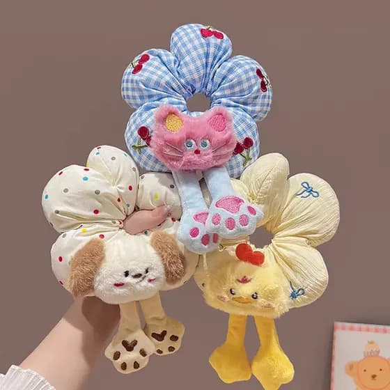 Bonito divertido pé laço de cabelo dos desenhos animados bunda flor bolinhas Scrunchy anel de cabelo feminino bola cabeç