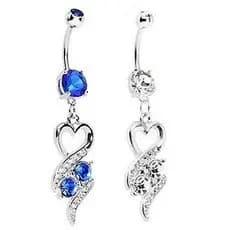 piercing umbigo bijuterias femininas ♘Aço inoxidável diamante-cravejado amor pingente Piercing umbigo anel umbigo prego
