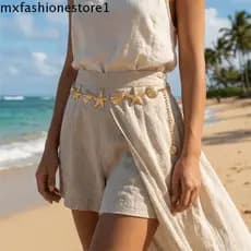 Corrente De Cintura MXFASHIONE Starfish , Corpo De Pérola De Imitação De Concha Ajustável , Estilo Boêmio