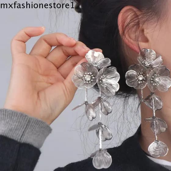 MXFASHIONE Brincos Femininos , Temperamento Leve Luxo Grande Flor De Borla Longa , Exagerados
