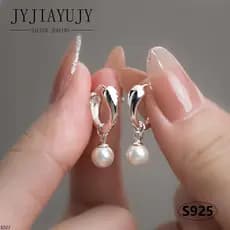 JYJIAYUJY 100 % Prata Esterlina S925 Brincos De Argola Redondos 6 Mm Concha Branca Formato De Pérola Coreano Casual Eleg